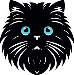 Persian cat blue eye face logo silhouette isolated on white