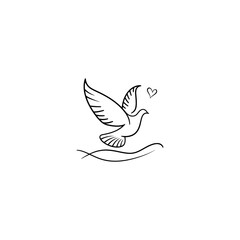 Beautiful bird flying Silhouette vector illustration, Silhouette of single simple flying Bird side view front view, Sketch of Bird Outline Design