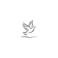Beautiful bird flying Silhouette vector illustration, Silhouette of single simple flying Bird side view front view, Sketch of Bird Outline Design