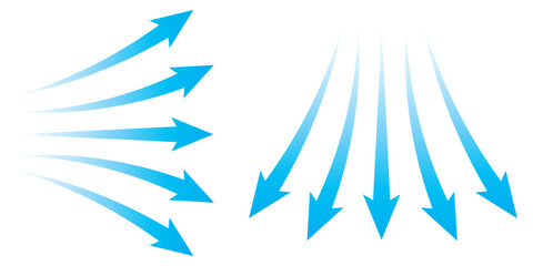 Set of blue arrow showing air flow. Air flow vector illustration, blue cold fresh stream from the air conditioner vector illustration isolated on white background.