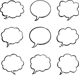 Blank empty speech and thought bubbles line art bundle vector illustration set