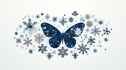 A stunning digital illustration of a butterfly surrounded by intricate snowflake designs, showcasing a blend of nature's beauty and winter's charm.