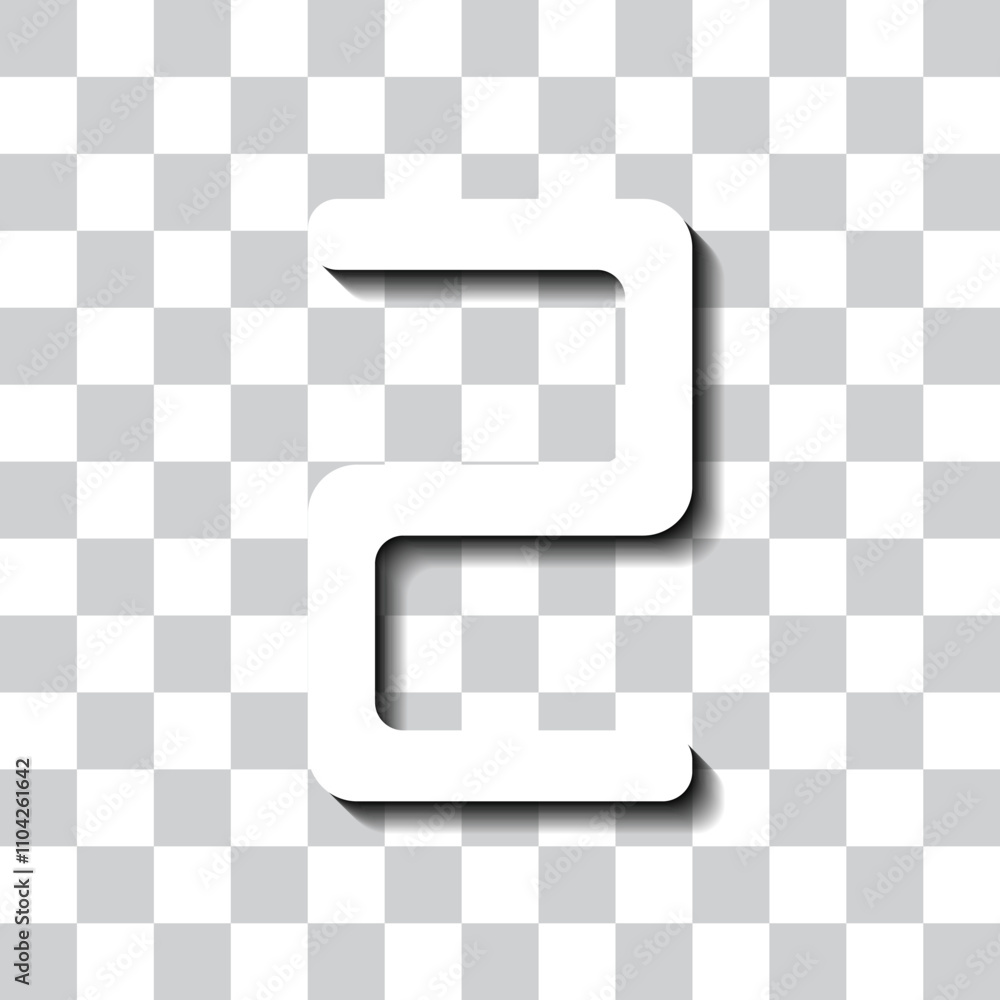 Aufkleber number two, numeral simple icon vector. flat design. white with shadow on transparent grid