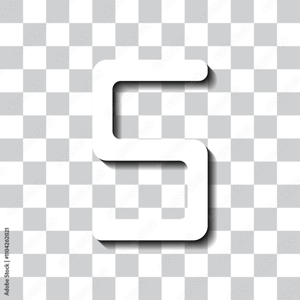 Poster number five, numeral simple icon vector. flat design. white with shadow on transparent grid