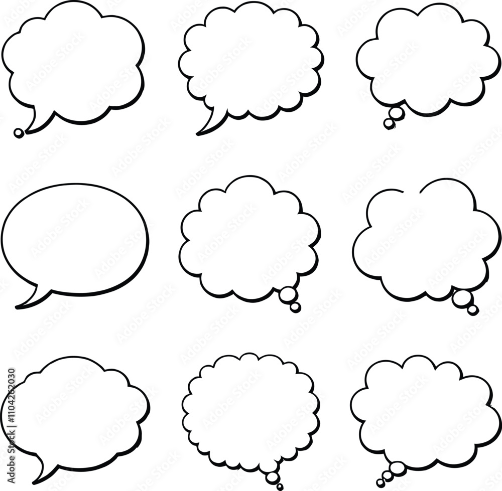 Poster blank empty speech and thought bubbles line art bundle vector illustration set