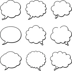 Blank empty speech and thought bubbles line art bundle vector illustration set