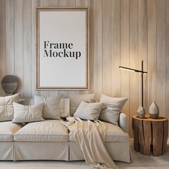 Cozy and Hygge chic minimalist living room with a Scandinavian Vibes.