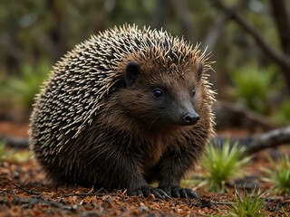Fototapeta premium Beautiful echidna in the Tasmanian outback, Australian wildlife in spring.