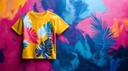 The shirt is the main focus of the image, and the background adds a vibrant