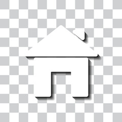 House simple icon vector. Flat design. White with shadow on transparent grid