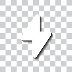 Flash simple icon vector. Flat design. White with shadow on transparent grid