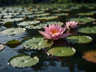 Beautiful lotus flowers in water.