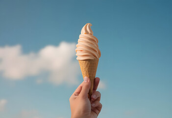 hand holding ice cream on sky the background