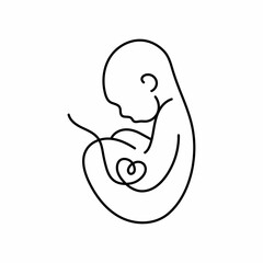 Baby Fetus silhouette line art. Birth announcement. Embryo with heart. Motherhood. Pregnancy.