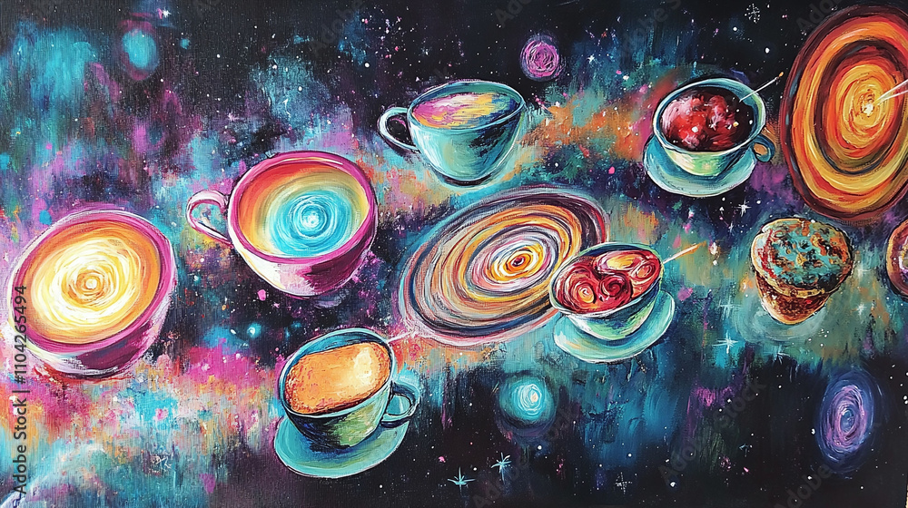 Poster an intergalactic tea party where nebulae serve as tablecloths supernovas are used as sugar cubes and