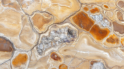 Ancient stone masonry patterns with fossilized elements featuring warm sandstone tones with crystalline inclusions catching light