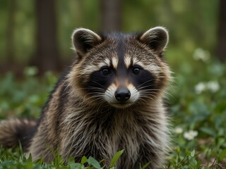 Beautiful raccoon in nature during spring.