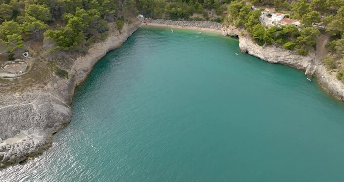 Aerial view of Pugnochiuso beach. It is a beautiful bay in Puglia, Italy. It is a tourist destination in Gargano.