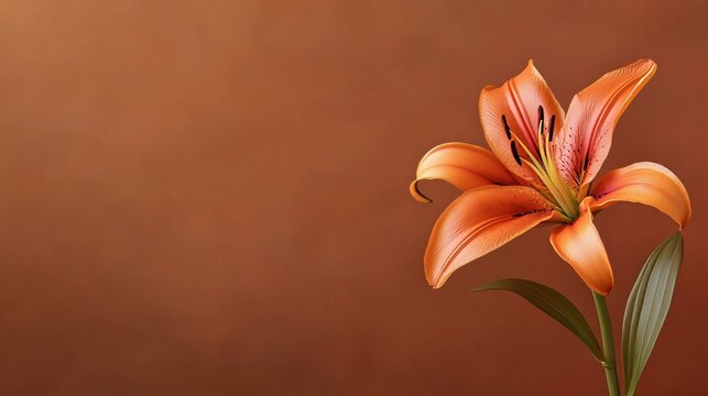 A striking orange lily on a warm terracotta background, close-up shot, Minimalist style