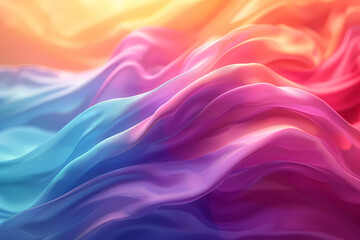 Obraz premium An abstract wave of colorful fabric flows gracefully in hues of pink, blue, and orange, creating a dreamy and serene atmosphere.