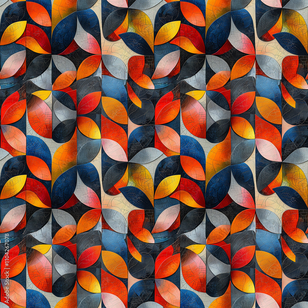 Poster vibrant abstract pattern showcasing colorful leaf shapes in a modern design