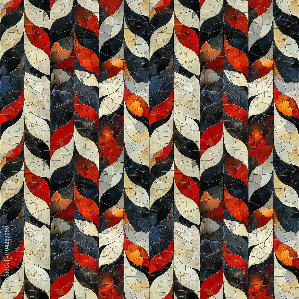 Poster intricate mosaic pattern showcasing vibrant colors and dynamic shapes in a stunning design