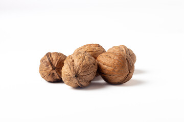 Group of walnuts on a white background