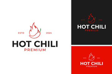 Vector line of chili pepper logo with fire for food concept design vector illustration