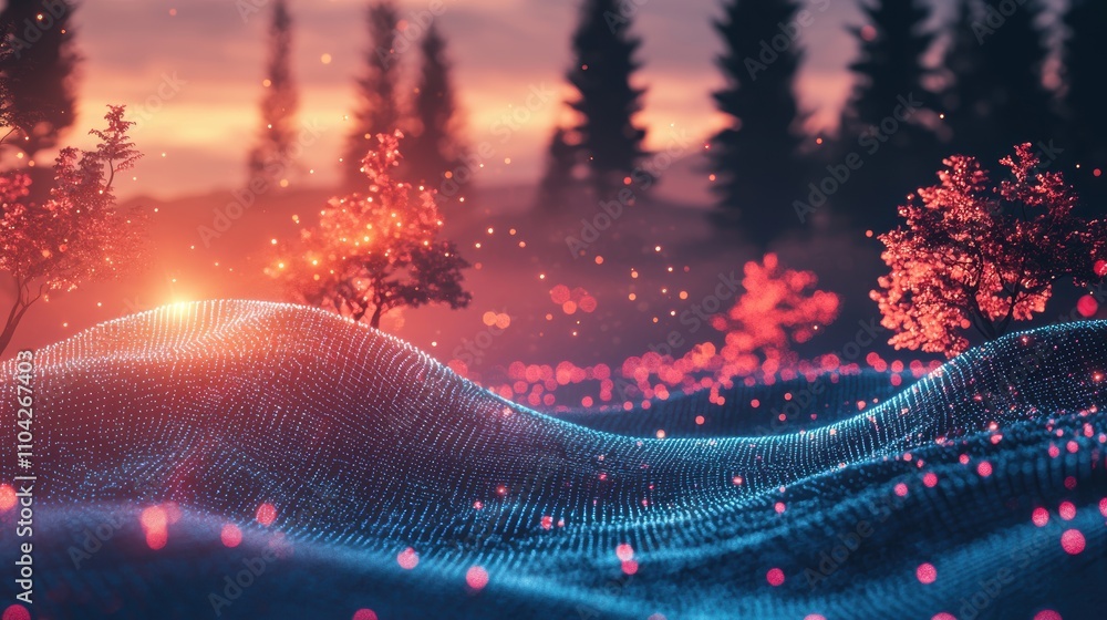 Poster gdpr compliance visualized as digital barriers protecting user data in a tech landscape