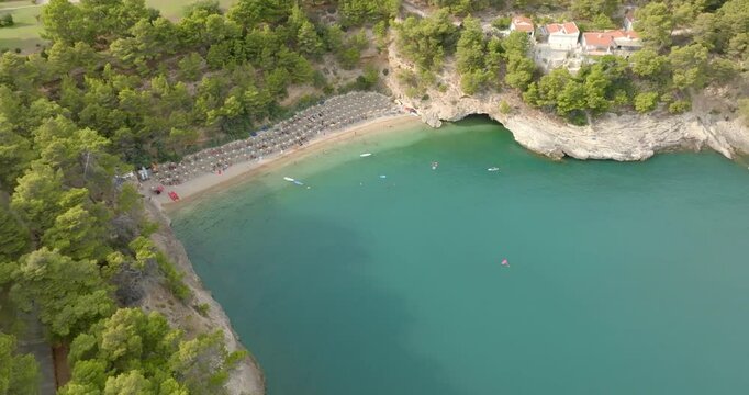 Aerial view of Pugnochiuso beach. It is a beautiful bay in Puglia, Italy. It is a tourist destination in Gargano.