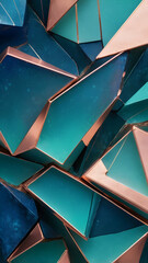Sapphire Blue, Rose Gold, Mint Green Vertical Dynamic Geometric Abstract Design with Neon Glow, Grainy Texture, and Smooth Color Transitions
