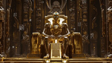 Fototapeta premium Techno-Pharaoh: Fusion of Ancient Egypt and Futuristic Technology in Photorealistic Illustration