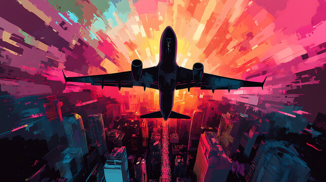 Transcendent urban connections: jet shadow uniting metropolises. Transcendent. Illustration