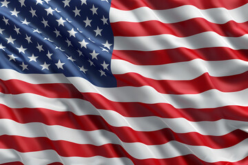 Fototapeta premium Vibrant American flag waving gracefully, showcasing its iconic red, white, and blue colors with dynamic folds and shadows.