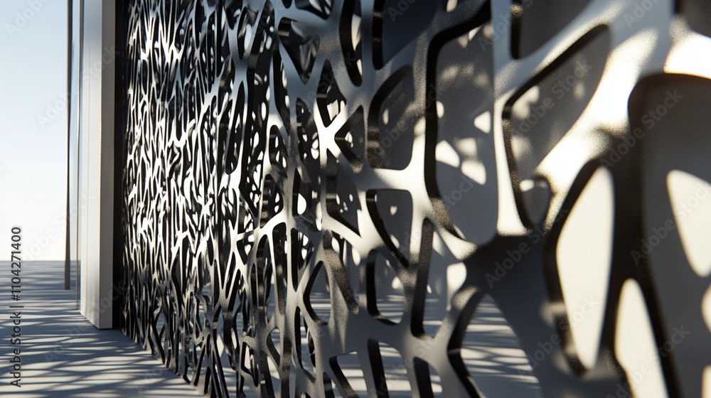 Poster modern architectural facade patterns creating optical illusions featuring mirror-polished steel and 