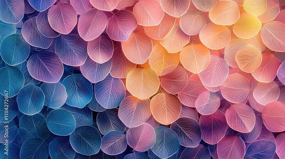 Poster a vibrant, abstract background featuring overlapping colorful leaf shapes. this stunning design show