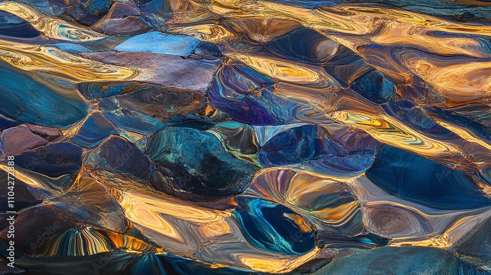 Aufkleber oil and water interactions photographed through polarized light creating psychedelic color patterns 