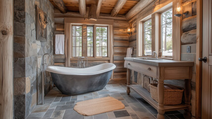 Cottage style bathroom with bathtub