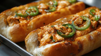 Spicy Chicken Sandwich with Jalapenos on Toasted Buns