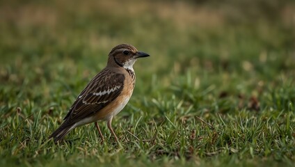 Fototapeta premium Bird perched in a grassy field.