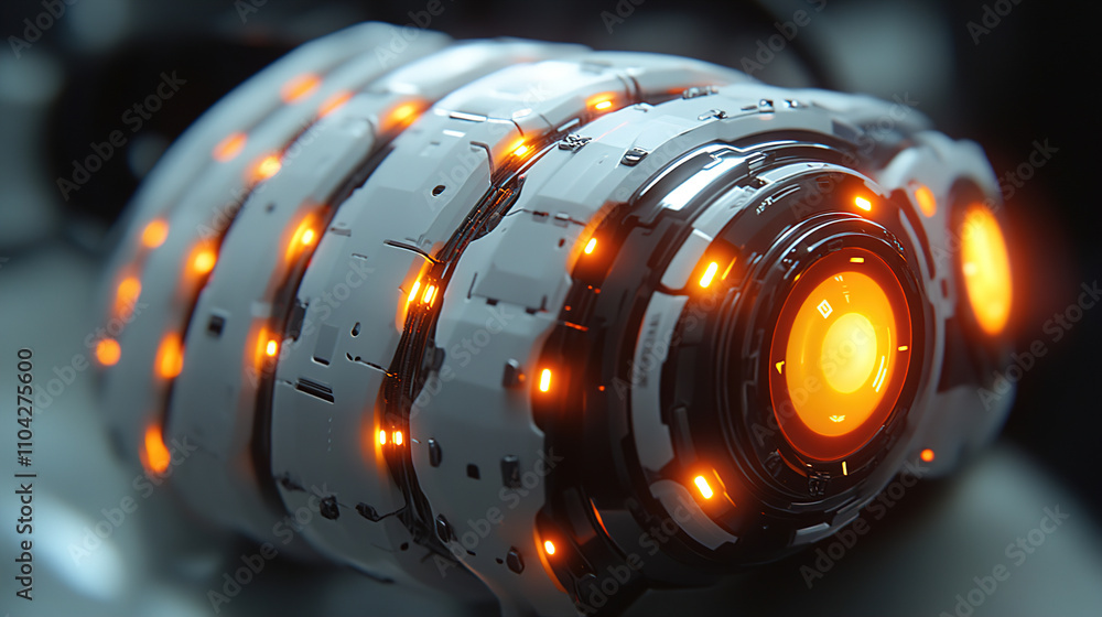 Aufkleber intricate robotic device with glowing orange lights showcases advanced technology in a futuristic en