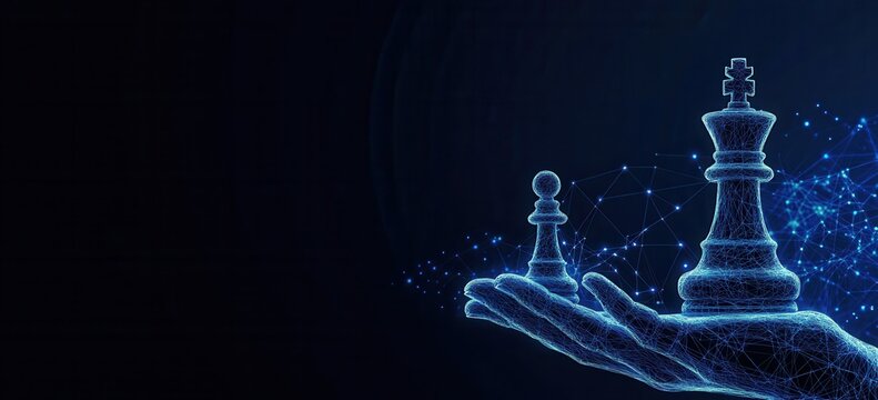 A businessman's hand manipulates a chess figure, illustrating business strategy and idea management with a retro image style - Powered by Adobe