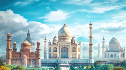 Naklejka premium Magnificent Taj Mahal and Agra Fort: A Glimpse of India's Architectural Marvels