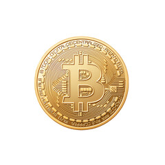 Gold Bitcoin coin representing digital currency. PNG