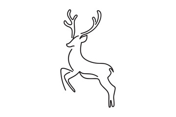 One continuous line drawing of christmas reindeer. Wild animal deer with antlers is dynamic silhouette in simple linear style. Elegance logo editable stroke. Doodle vector illustration