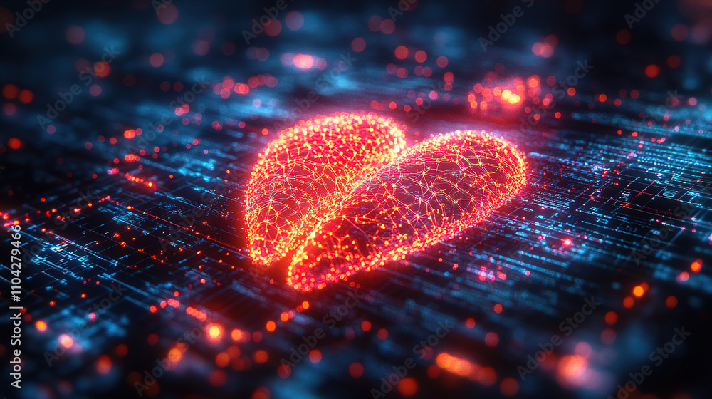 Aufkleber digital heart design with glowing connections and vibrant colors reflecting technology and emotion i