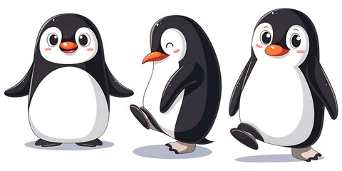 Obraz premium set of penguins clipart illustration, isolated on a white background.AI GENERATED