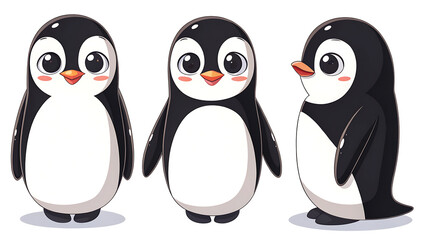Fototapeta premium set of penguins clipart illustration, isolated on a white background.AI GENERATED