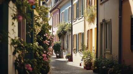 Obraz premium Charming European Alleyway with Colorful Buildings and Flowers