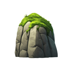 Lush green rock formation with vegetation. PNG